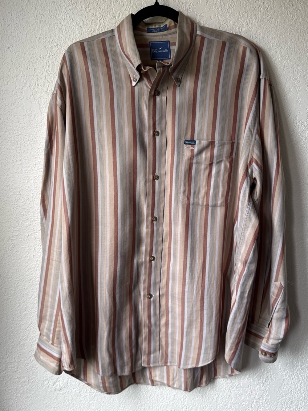 Faconnable Men's Striped Button-Down Shirt in Tan, Cream & Rust